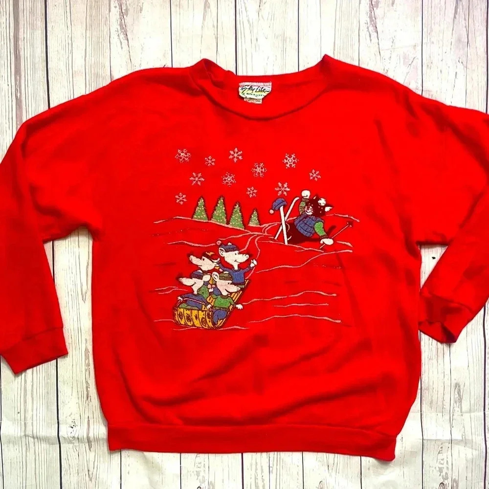 Vintage Women’s Sm Holiday Sweatshirt Sky‎ Lite Christmas Crew Acrylic Sweater